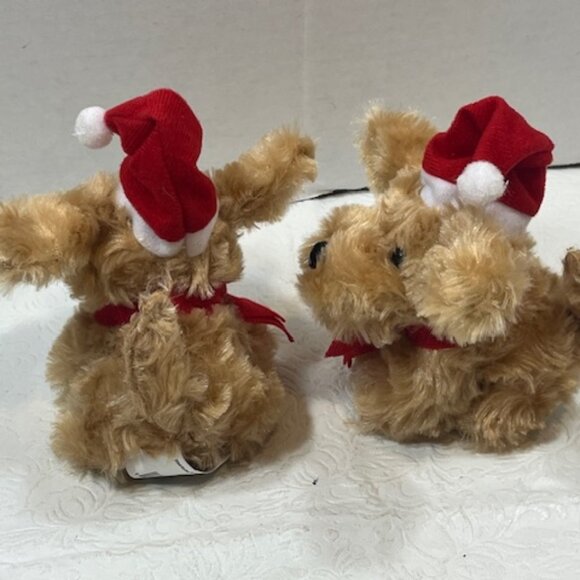 TWO Christmas Stuffed Golden Labradoodles w/Santa Hat & Scarf Toy Plush - Picture 3 of 12